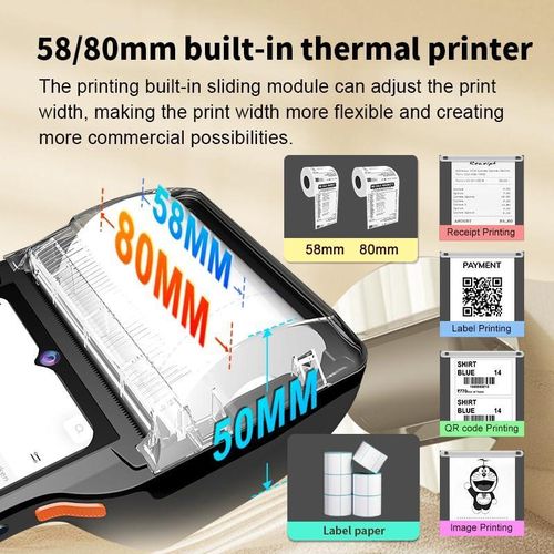 GM POS-PDA IMPRESSION 58/80MM+NFC+LECTEUR DE CARTE BANCAIRE+SCANNEUR CODE BARRE