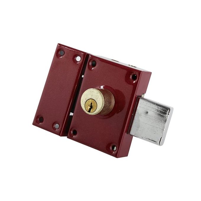Micc Serrure De Porte-VERROU De Sécurité (3 Coups)-Rouge/ARGENT